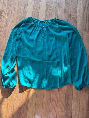 Vince Camuto Teal/kelly Green Long-Sleeve Peasant Blouse